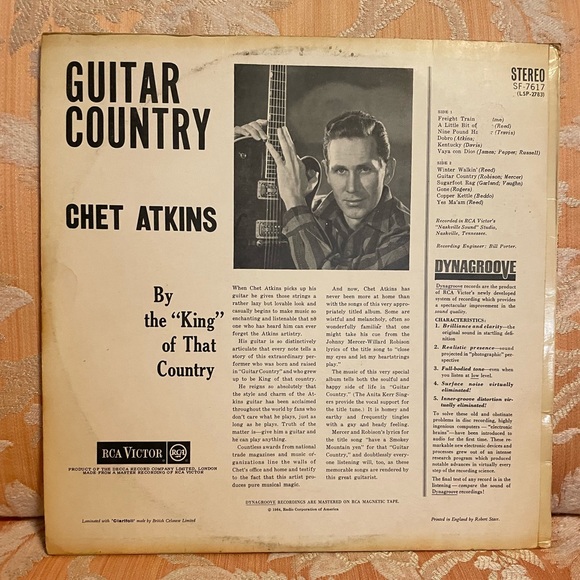 🎶 Vintage Chet Atkins Guitar Country 1964 RCA Vinyl Record Dynagroove 🎶 - Picture 2 of 5
